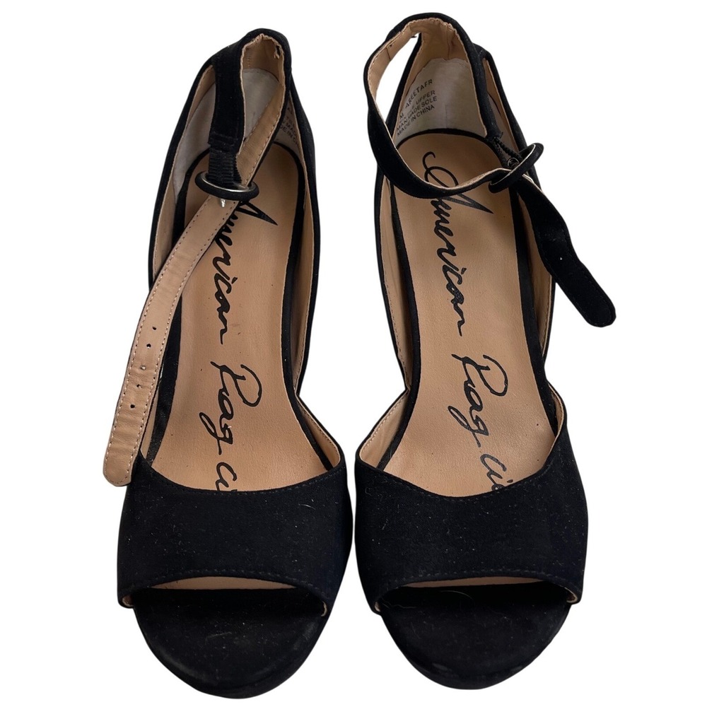American Rag Cie Areetafr Black Platform Block Heel Peep Toe Sandals 7M
